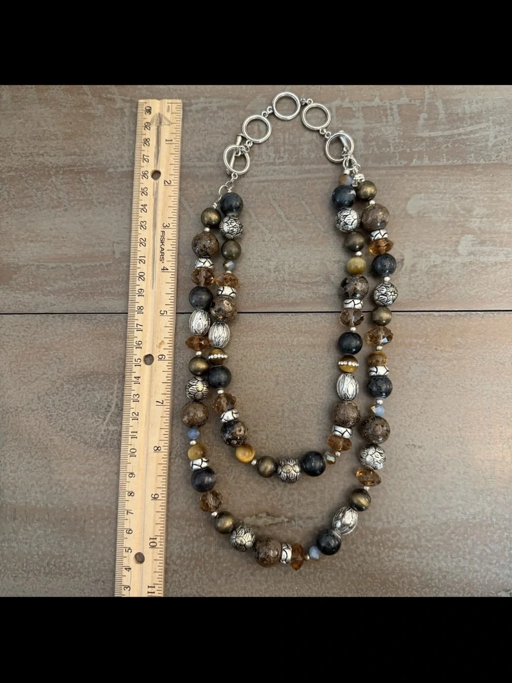 Crown Trifari Beaded Layered Fall set Colors Silver Tone Set Necklace & Bracelet